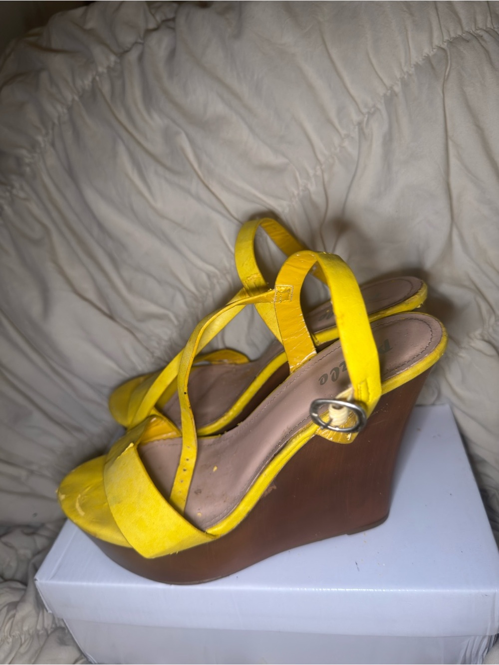 PrettyLittleThing Yellow Strappy Wedge Sandals
